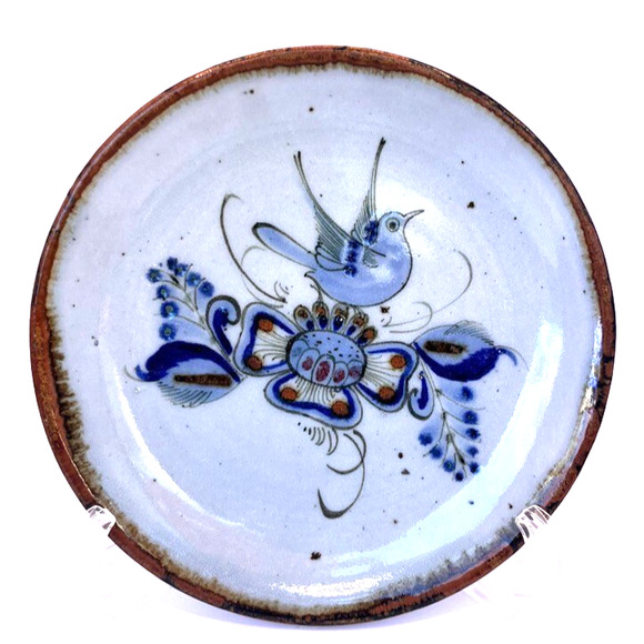 Ken Edwards Plate Trivet Stoneware Handmade Butterfly Bird Mexican Pottery 7.5" - Picture 1 of 3